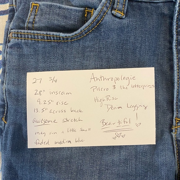 AWESOME!💙👖ANTHROPOLOGIE! HIGH RISE! DENIM LEGGING!👖💙27 3/4 28” PILCRO - Picture 6 of 13